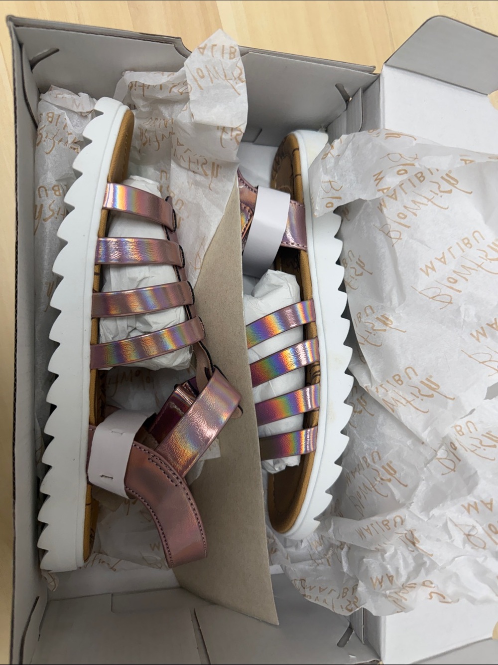 Women’s Iridescent Pink Strappy Platform Sandals